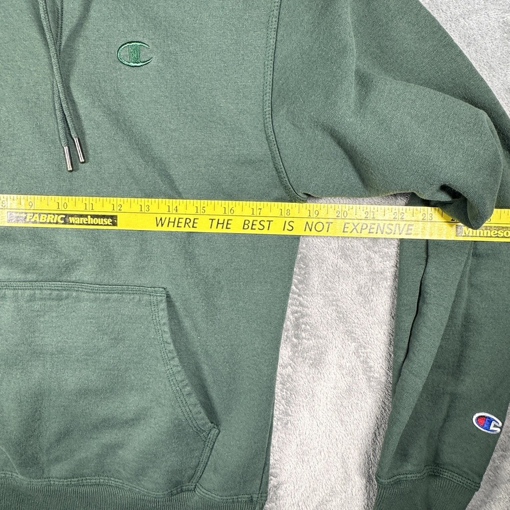 Y2K Champion Pullover Hoodie Green Fleece Sweatshirt‎ Drawstring Men's Medium - Picture 6 of 10